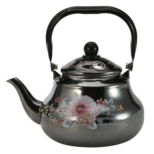 Black Flower Enamel Coffee Pot