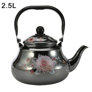 Black Flower Enamel Coffee Pot